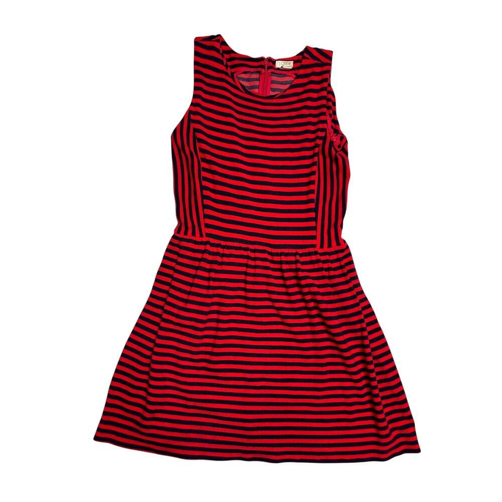 J Crew Red Navy Striped Sleeveless Fit Flare Dress SZ XS